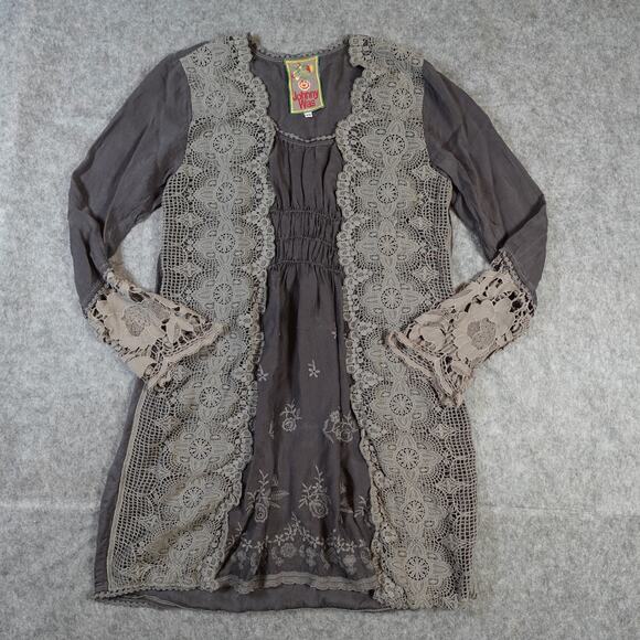 Johnny Was Top Womens Extra Small Embroidered Boho Eyelet Tunic Prairie Gray - Picture 1 of 8